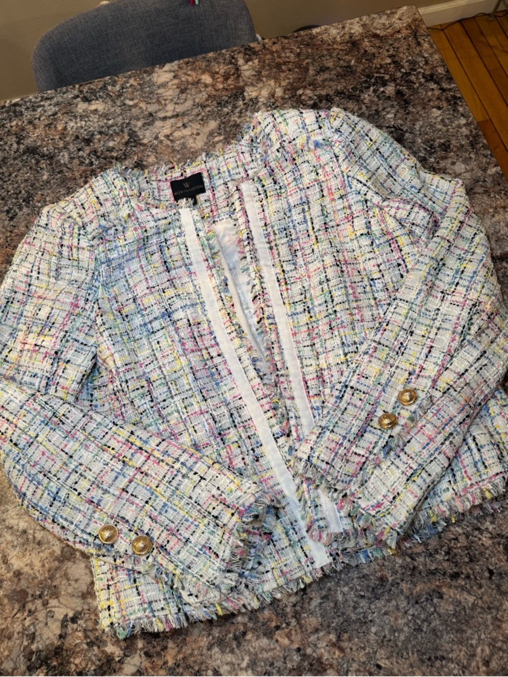 Worthington Multicolor Tweed Fringed Cropped Blazer - Picture 2 of 8